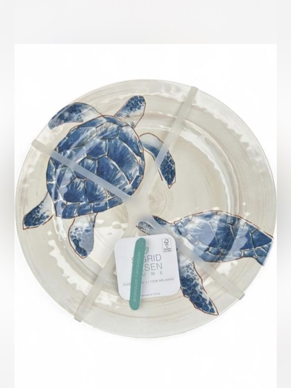 NWT 4 Sigrid Olsen Sea Turtle Melamine Dinner Plates Blue Coastal Beach 11"
